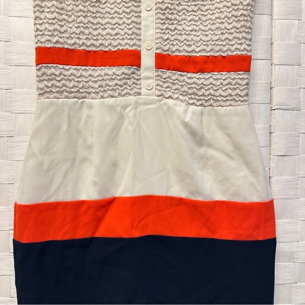 Gianni Bini Womens Colorblock Popcorn Knit Mini Dress Orange Navy Cream Size M - Picture 8 of 11